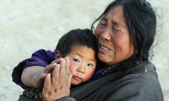Tibetan woman and child